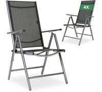 AREBOS 4x chaises de jardin à dossier haut et pliables | Dossier réglable sur 7 positions jusqu'à 150° | Charge 120 kg