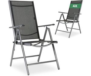 AREBOS 4x chaises de jardin à dossier haut et pliables | Dossier réglable sur 7 positions jusqu'à 150° | Charge 120 kg