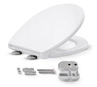 Arebos Abattant de WC avec système d'abaissement automatique Duroplast ovale, universel, charge maximale : 150 kg, avec couvercle de toilette, montage facile, couvercle de toilette avec fermeture en