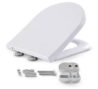 Arebos Abattant de WC en Duroplast avec système d'abaissement automatique - En forme de D - Charge maximale : 150 kg - Avec couvercle de toilette - Montage facile - Couvercle de toilette à fermeture