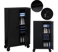 AREBOS Armoire à dossiers | Armoire de Bureau |Jeu de 4 roulettes | 155 x 90 x 40 | 2 Portes | 3 étagères réglables en Hauteur