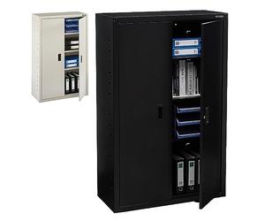 AREBOS Armoire à dossiers | Armoire de Bureau | 140 x 90 x 40 cm | 2 Portes | avec 3 étagères réglables en Hauteur | avec Serrure à Cylindre | Noir