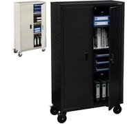 AREBOS Armoire Métal Verrouillable 155x90x40 cm Roulettes Noir Bureau Garage
