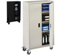 AREBOS Armoire à dossiers | Armoire de Bureau |Jeu de 4 roulettes |155 x 90 x 40| 2 Portes | 3 étagères réglables en Hauteur | Gris