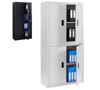 AREBOS Armoire de Bureau en Acier 180×90×40 cm | Meuble de Classement et de Stockage | 2 Étagères Réglables en Hauteur | Armoire à Matériel Robuste | Gris