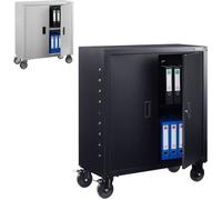 AREBOS Armoire de Bureau en Acier Robuste avec roulettes | 105x40x90 cm | Grande capacité de Rangement avec étagères réglables en Hauteur | Idéal pour Fournitures, dossiers et Archives | Noir