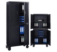 AREBOS Armoire Métal Verrouillable 18x90x40cm avec Roulettes Noir Bureau Garage