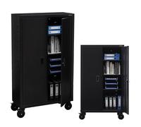 AREBOS Armoire Métal Verrouillable 155x90x40 cm Roulettes Noir Bureau Garage