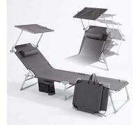 AREBOS Bain de Soleil Pliable avec Pare-Soleil | Transat de Jardin avec Coussin & Poche Latérale | 4 Positions Réglables | Jusqu’à 120 kg | Anthracite