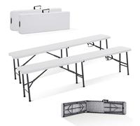 AREBOS Banc de Brasserie Pliable 2X | Bancs pliants 183 x 28 x 43 cm avec poignée de Transport | Banc de Jardin, Camping, fête | Ensemble 2 pièces Robuste | Blanc