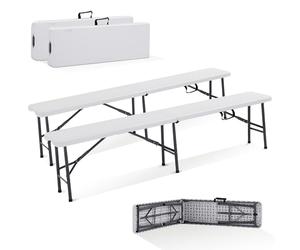 AREBOS Banc de Brasserie Pliable 2X | Bancs pliants 183 x 28 x 43 cm avec poignée de Transport | Banc de Jardin, Camping, fête | Ensemble 2 pièces Robuste | Blanc
