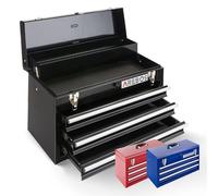 AREBOS Boîte à outils avec 3 tiroirs et 2 compartiments de rangement | Noir | Coffret à Outils | Tapis antidérapants