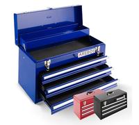 Arebos Boîte à outils avec 3 tiroirs et 2 compartiments de rangement | Poignée de transport et fermetures à pression | Coffret à Outils | Tapis antidérapants | Bleu