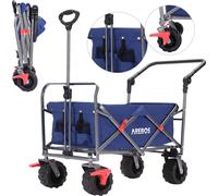 AREBOS Bollerwagen | Chariot de transport | Chariot pour appareils | Chariot à main | 2x poches en filet | avec freins sur les roues avant & barre télescopique | pliable | jusqu'à 100kg | bleu