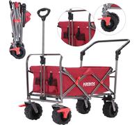 AREBOS Bollerwagen | Chariot de transport | Chariot pour appareils | Chariot à main | 2x poches en filet | avec freins sur les roues avant & barre télescopique | pliable | jusqu'à 100 kg | rouge