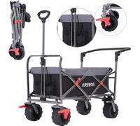 AREBOS Bollerwagen Noir | pliable, avec frein, barre télescopique & sacoches