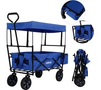 AREBOS Bollerwagen pliable avec toit bleu | incl. 2 poches en filet & sac extérieur