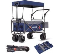 AREBOS Bollerwagen pliable avec toit bleu| Luxe, sac XXL, roues avant 360