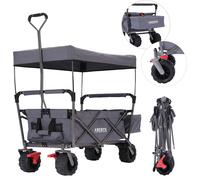 Arebos Chariot à Bras Pliable avec Toit | Utilitaire Pliable avec 2 Poches en Filet et Une Poche extérieure | Jusqu'à 100 kg de capacité de Charge | Gris