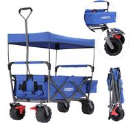 Arebos Chariot de Transport Pliable avec Toit| Diable de Transport Chariot d'outillage avec 2 Poches en Filet et Une Poche extérieure | Pliable | Jusqu'à 100 kg de capacité de Charge | Bleu