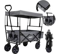 AREBOS Bollerwagen Pliable avec toit Gris | avec filet & poches extérieures
