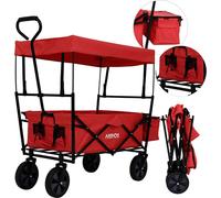 AREBOS Bollerwagen Pliable avec toit Rouge | avec filet & poches extérieures