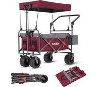 AREBOS Bollerwagen pliable avec toit Rouge | Luxe, sac XXL, roues avant 360