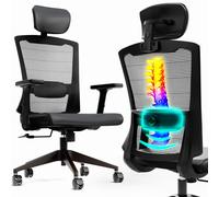 AREBOS Chaise de Bureau Ergonomique | Chaise de Bureau avec Appui-tête réglable, accoudoirs, Support Lombaire, Fonction pivotante | Chaise pivotante en Maille | Support Dorsal | Poids 136 kg