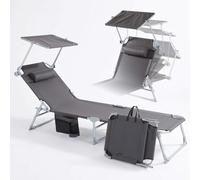 AREBOS Chaises Longues Pliantes Pare-Soleil Coussin Camping 120 kg