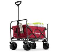 AREBOS Chariot à bras pliant avec toit charge 100 kg avec poches latérales rouge