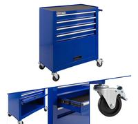 AREBOS Chariot d'atelier | Chariot à Outils |Servante d’Atelier | 4 Tiroirs | 4 roulettes | Tapis antidérapants | Bleu |62x33x76 cm