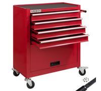 Arebos Servante d’Atelier avec 4 tiroirs, Grand Compartiment et Tapis antidérapants | Tiroirs à roulement à Billes | 2 roulettes avec Frein | Rangement Mobile pour Outils - Rouge
