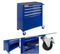 AREBOS Chariot d'atelier | Chariot à Outils |Servante d’Atelier | 4 Tiroirs | 4 roulettes | Tapis antidérapants | Bleu | 62 x 33 x 76 cm
