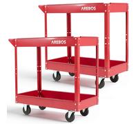 Arebos Lot de 2 Chariots d’Atelier | Chariot à Outils avec 2 Étagères | Structure Robuste en Acier | Capacité Jusqu’à 100 kg | Chariot Mobile pour Atelier, Garage et Bricolage