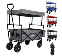 Arebos Chariot de balle avec toit - Chariot de transport - 2 poches en filet et 1 poche extérieure - Pliable - Pneus solides - Charge maximale : 70 kg - Roues avant pivotantes à 360° - Gris