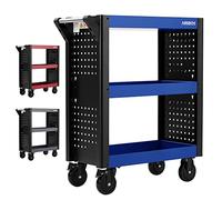 Arebos Chariot de Service 3 Compartiments | Atelier | Outils | Transport et Stockage | Plateaux Multifonctions | Multi-usages | Bleu/Noir