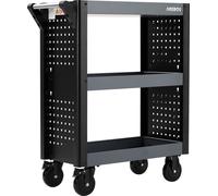 AREBOS Chariot de service 3 compartiments | Chariot d'atelier | Chariot à outils | Chariot pour le transport et le stockage | Chariot multi-usages | Jeu de crochets 18 pièces | Gris / Noir