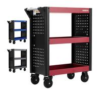 AREBOS Chariot de Service 3 Compartiments | Chariot d'atelier | Chariot à Outils | Chariot pour Le Transport et Le Stockage| Rouge