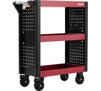 AREBOS Chariot de service 3 compartiments | Chariot d'atelier | Chariot à outils | Chariot pour le transport et le stockage | Chariot multi-usages | 18 pcs. jeu de crochets | Rouge / Noir