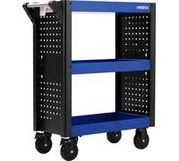 AREBOS Chariot de service 3 compartiments | Chariot d'atelier | Chariot à outils | Chariot pour le transport et le stockage | Chariot multi-usages | 18 pcs. jeu de crochets | Bleu / Noir