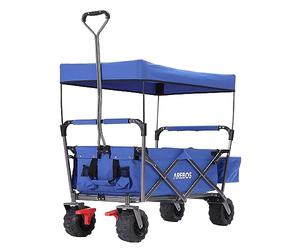 Arebos Chariot de Transport Pliable avec Toit| Diable de Transport Chariot d'outillage avec 2 Poches en Filet et Une Poche extérieure | Pliable | Jusqu'à 100 kg de capacité de Charge | Bleu