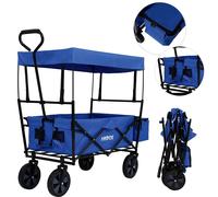 AREBOS Chariot de transport pliable avec toit - 2X Poches en Filet - 1x Poche extérieure - Capacité de Charge de 70 kg Max - Bleu