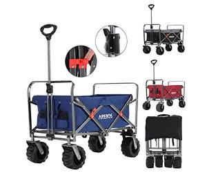 Arebos Chariot Pliable de Transport | Bollerwagen Pliable Tout-Terrain avec Roues XL | Chariot de Jardin et Plage | Chariot de Courses Robuste pour Camping, Pique-Nique et Loisirs | Bleu