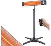 AREBOS Chauffage infrarouge 2000 W, avec télécommande, avec pied en croix, réglable en hauteur, angle d'inclinaison 60°, pivotant, 2 niveaux de chauffage, noir