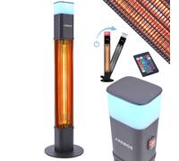 AREBOS Chauffage radiant sur pied 1500W, incl.16 couleurs de lumière LED, avec télécommande, carbone radiant infrarouge pour l'extérieur, noir