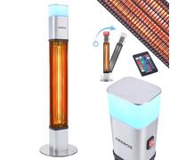 AREBOS Chauffage radiant sur pied 1500W, incl.16 couleurs de lumière LED, avec télécommande, carbone radiant infrarouge pour l'extérieur, argenté