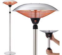 AREBOS Chauffage radiant sur pied argent | Chauffage radiant de terrasse avec 2 niveaux de chauffage