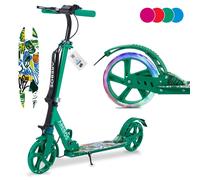 AREBOS Cityroller Trottinette | roues LED | hauteur réglable | pliable | sangle de transport incluse | frein de pédalage manuel | suspension avant-arrière | vert