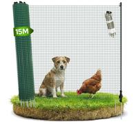 Arebos Clôture mobile 15 m | Filet de clôture 90 cm de hauteur avec 15 poteaux | Clôture de jardin flexible pour chiens, poules & petits animaux | Résistante aux intempéries