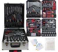 AREBOS Coffret à outils en aluminium 1200 pcs | Set d'outils pour l'atelier & la maison
